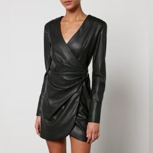 Anine Bing Joey Black Wrap Vegan Leather Dress